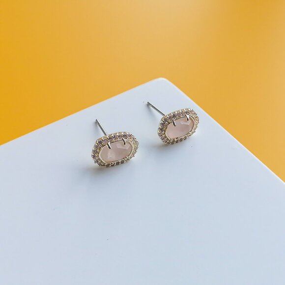 Cade Gold Rose Quartz Stud Earrings by Kendra Scott - Picture 2 of 4